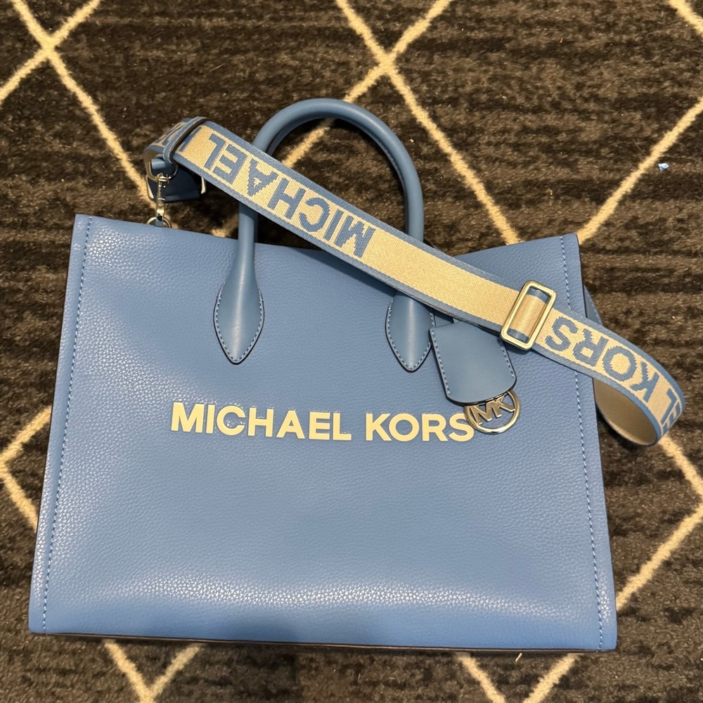 Michael Kors Mirella Medium EW Tote Shopper Bag -leather -south pacific/sky blue